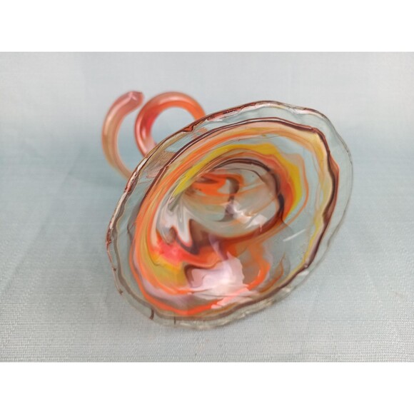 Multicolor MCM Swirl Vase Murano Style Art Glass Orange White Pink Red Glass Art - Picture 6 of 10